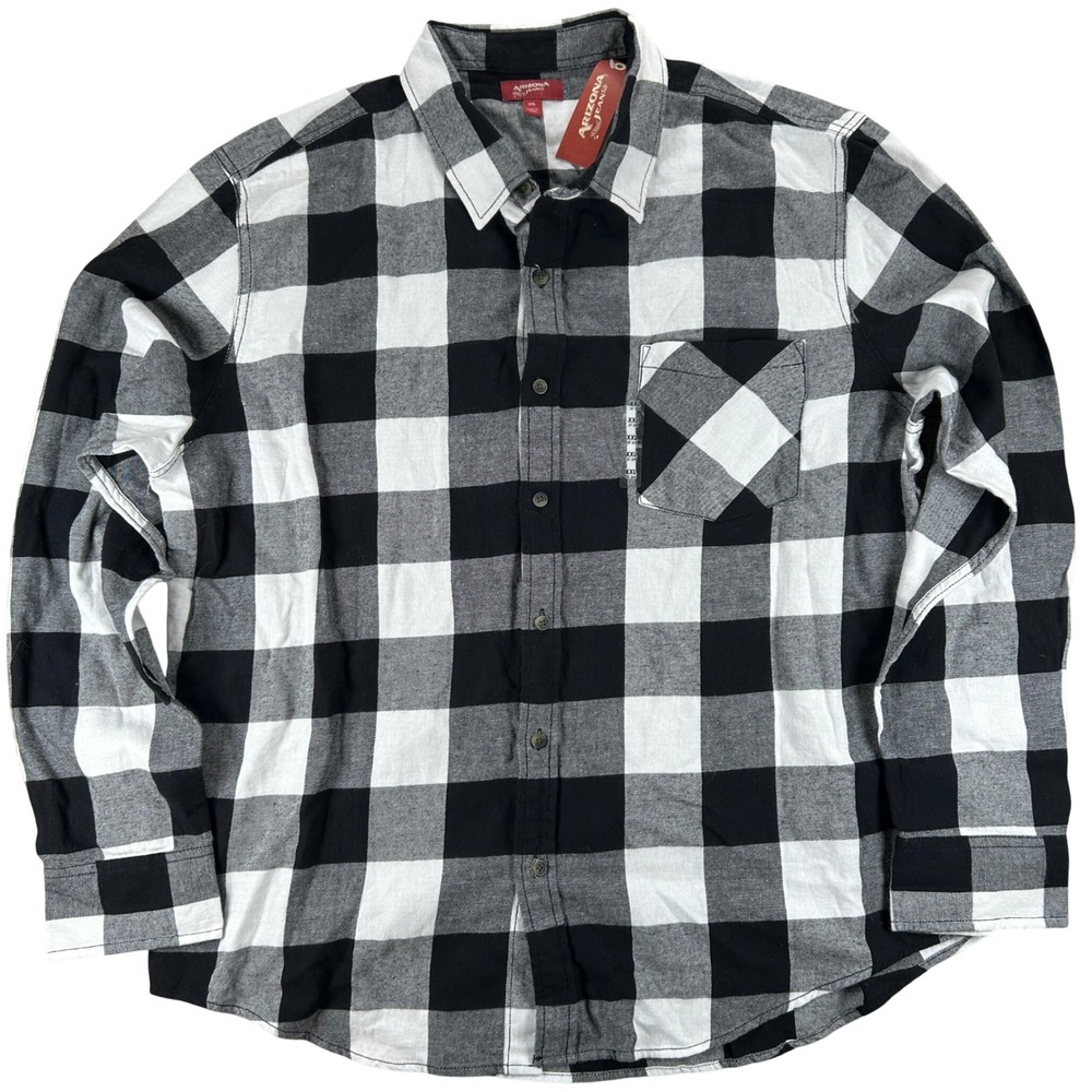 Arizona Jean Co Flannel Shirt Men XXL Black White Plaid Cotton Grunge Lumberjack